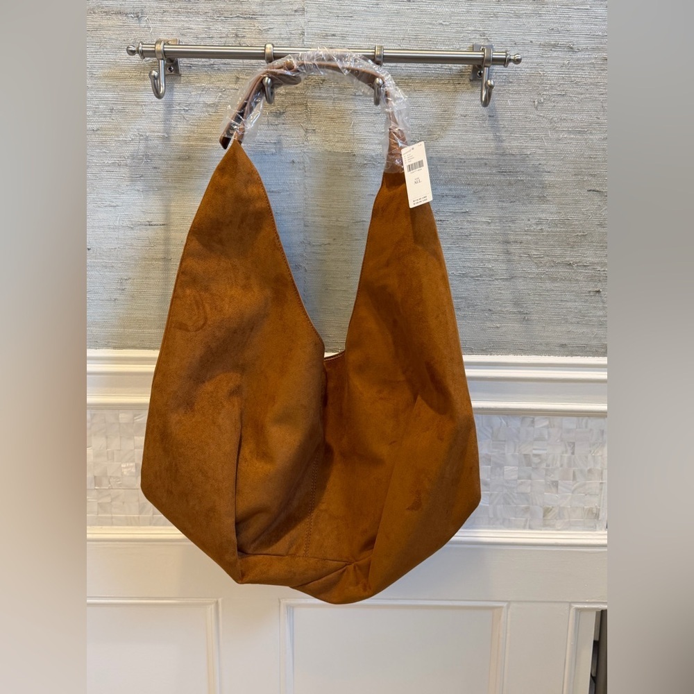 NWT new Anthropologie large faux suede slouchy bag purse tan Hobo Bag - Picture 3 of 17